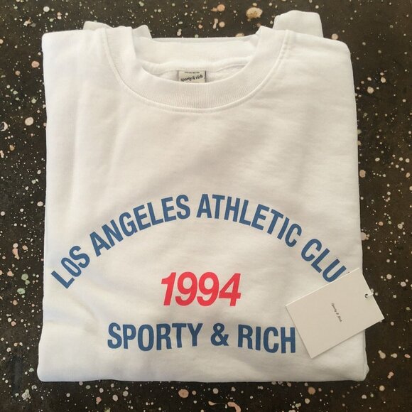 SPORTY & RICH La Athletic Club Crewneck Sweatshirt White Retro - Picture 7 of 8